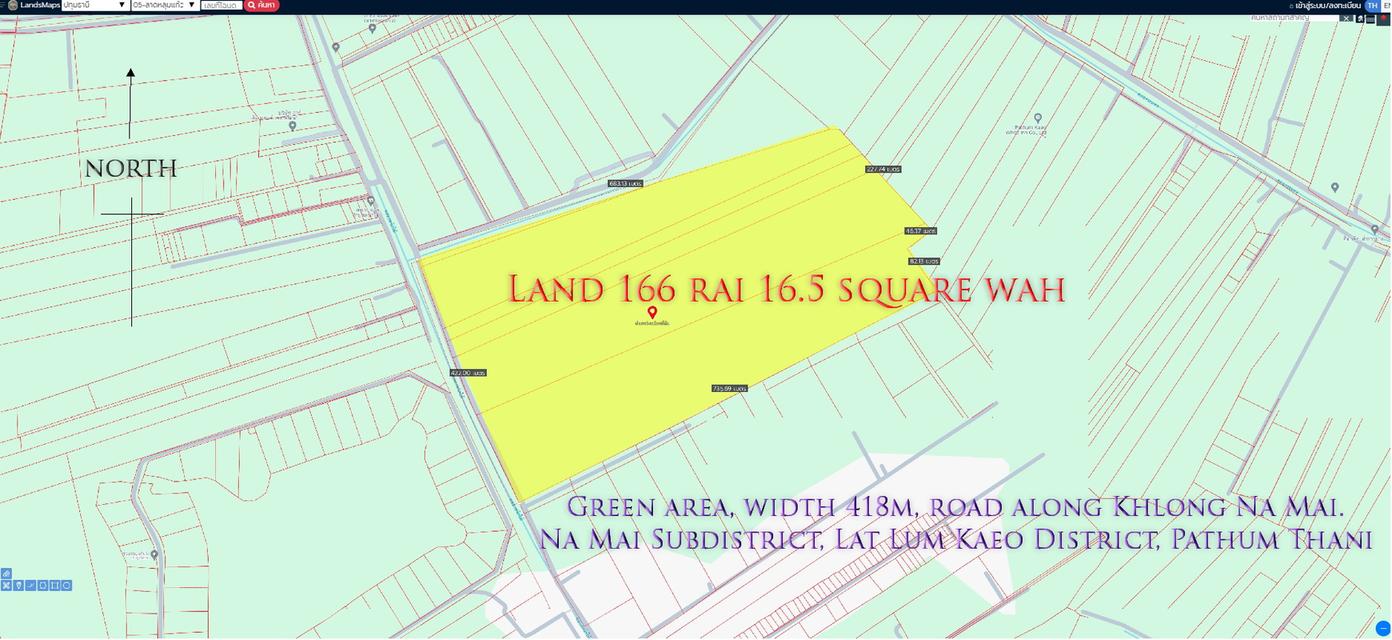 ✅ขายที่ดิน166ไร่16.5ตารางวา พื้นที่สีเขียว หน้ากว้าง 418ม. ถนนเลียบคลองหน้าไม้  ตำบล หน้าไม้ อำเภอลาดหลุมแก้ว ปทุมธานี   4