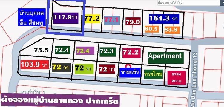 ขายที่ดินเปล่าม.ลานทอง ปากเกร็ด  ราคาถือว่าดีสุด4.57 ล้านบาทได้ที่ดิน 117.9 ตารางวา  ทิศใต้หน้ากว้างประมาณ 24 เมตรความยาว(ลึกที่ดิน) 19 เมตร สวยมากๆ 16