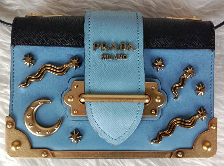 กระเป๋า PRADA Saffiano Shoulder Bag Saffiano leather Blue Gold Auth ar12338A Golden 17