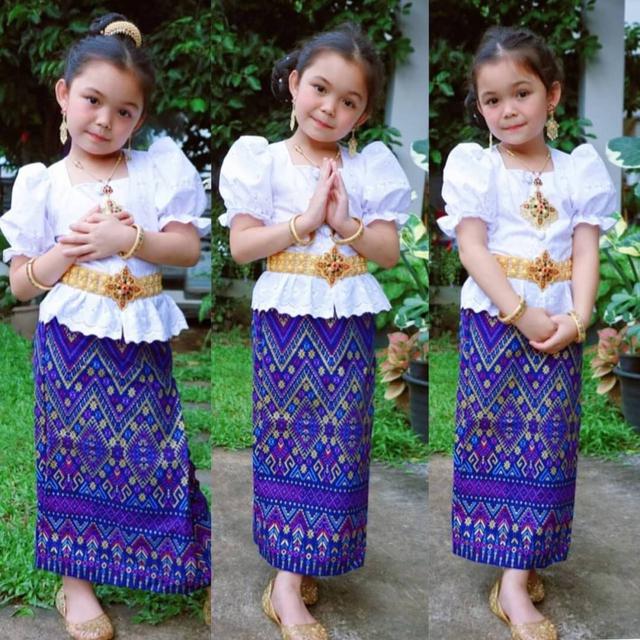 รูป ชุดไทยเด็กหญิง setเสื้อแขนตุ๊กตากับผ้าถุง 2