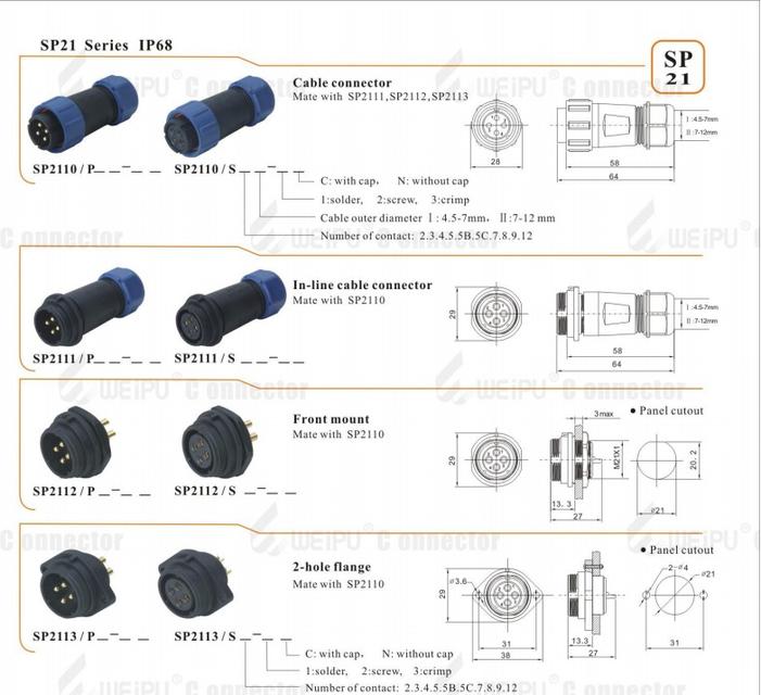 WEIPU connector SP13 and SP21 4