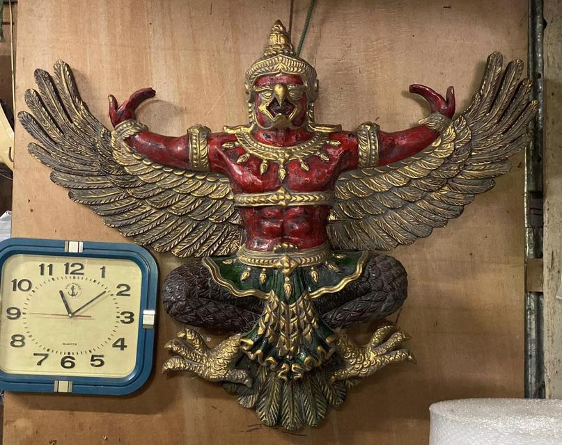 พญาครุฑไม้แกะ องค์ใหญ่ ขนาด145ซม ครุฑไม้เก่า