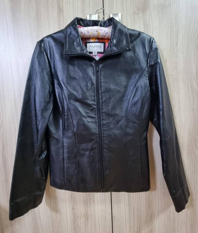 เสื้อแจ็คเก็ตหนังสีดำทรงเข้ารูป size s