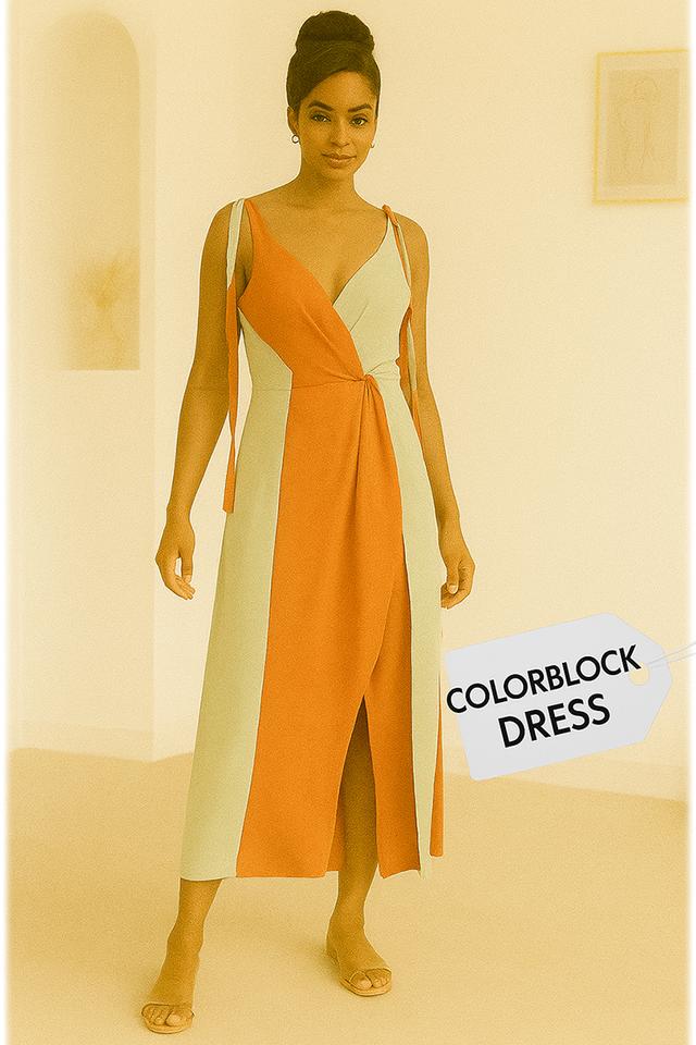 เดรสสลิปมิดี้สีทูโทน เดรส Color-Block Slip Midi @SP042