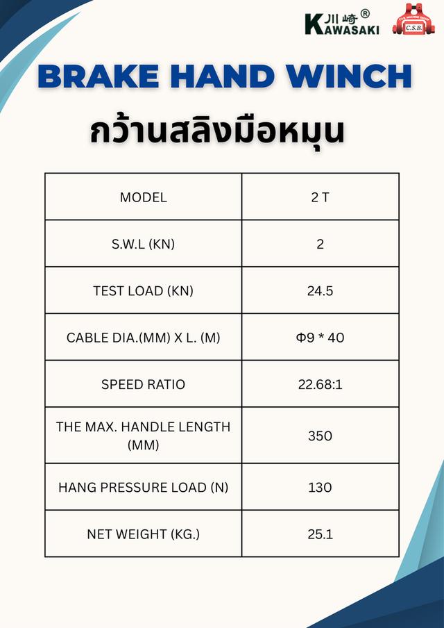 กว้านสลิงมือหมุน BRAKE HAND WINCH รุ่น 2 Ton รูปย่อยที่ 2