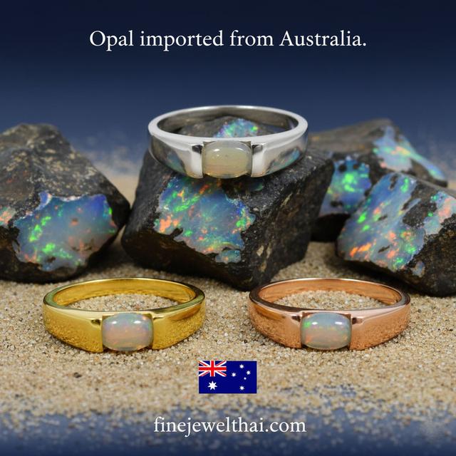 Finejewelthai แหวนโอปอล พลอยแท้ พลอยประจำเดือนเกิด Opal Ring R1004op