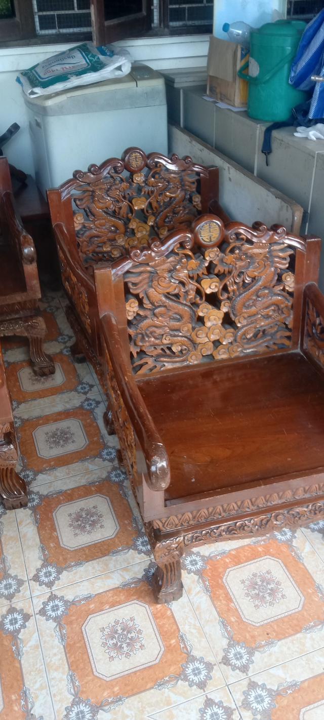ชุดรับแขกไม้สักแกะลายมังกร