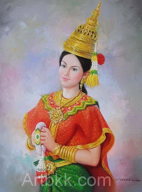 วาดภาพคนเหมือนใส่ชุดไทยเดิมโบราญไว้ประดับตกแต่งบ้าน