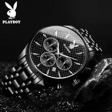 นาฬิกา PLAYBOY นาฬิกาข้อมือผู้ชายกันน้ํา สายสแตนเลสเรืองแสง มีปฏิทิน หน้าปัดขนาดใหญ่  10