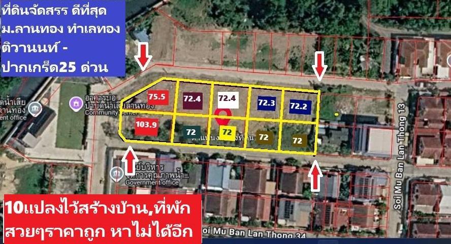 ขายที่ดินถมสูงและเป็นจัดสรร72.4วาหมู่บ้านลานทองปากเกร็ด หมู่บ้านดีมากน่าอยู่ที่สุด(หายาก)ลานทองซอย 36/1 ฝั่งถ.เมนซอย18ม.ที่ดีมากในปากเกร็ดและนนทบุรี 10