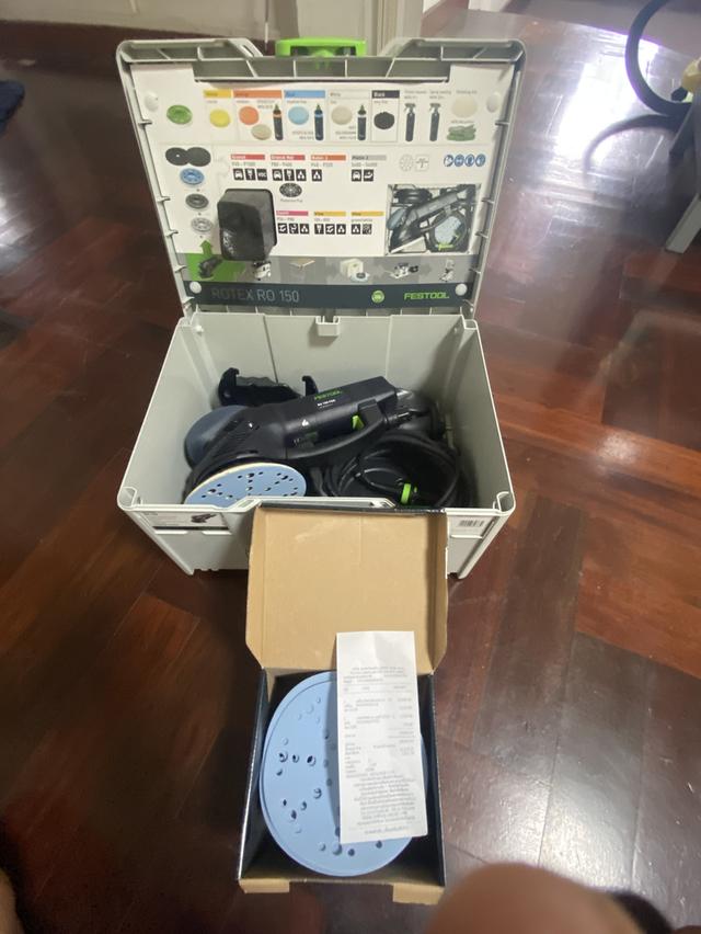 อุปกรณ์ช่าง แบรนด์ Festool 1. เครื่องต่อไม้ DF500 พร้อมอุปกรณ์ 2. เลื่อยราง Plunge saw TS55 FEB-Plus พร้อม 2 ราง ตัวต่อ/ปิดราง 3. เครื่องขัด Rotex 150