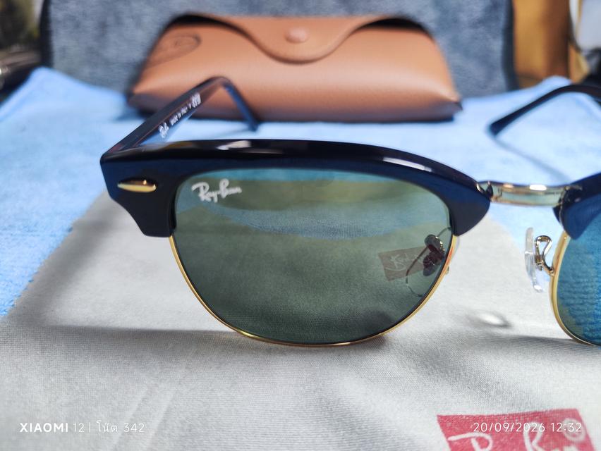RayBan Clubmaster Classic รหัสรุ่นRB3016 รหัสสีW0316(กรอบสีดำ-ทอง/เลนส์กระจกสีเขียวG-15 ผลิตในยุคปัจจุบัน(ยุค Luxottica Italy) รูปที่ 3