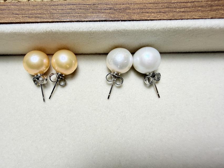 ต่างหูไข่มุกแท้ ทรงกลม ตัวเรือนเงินแท้ รูปที่ 3