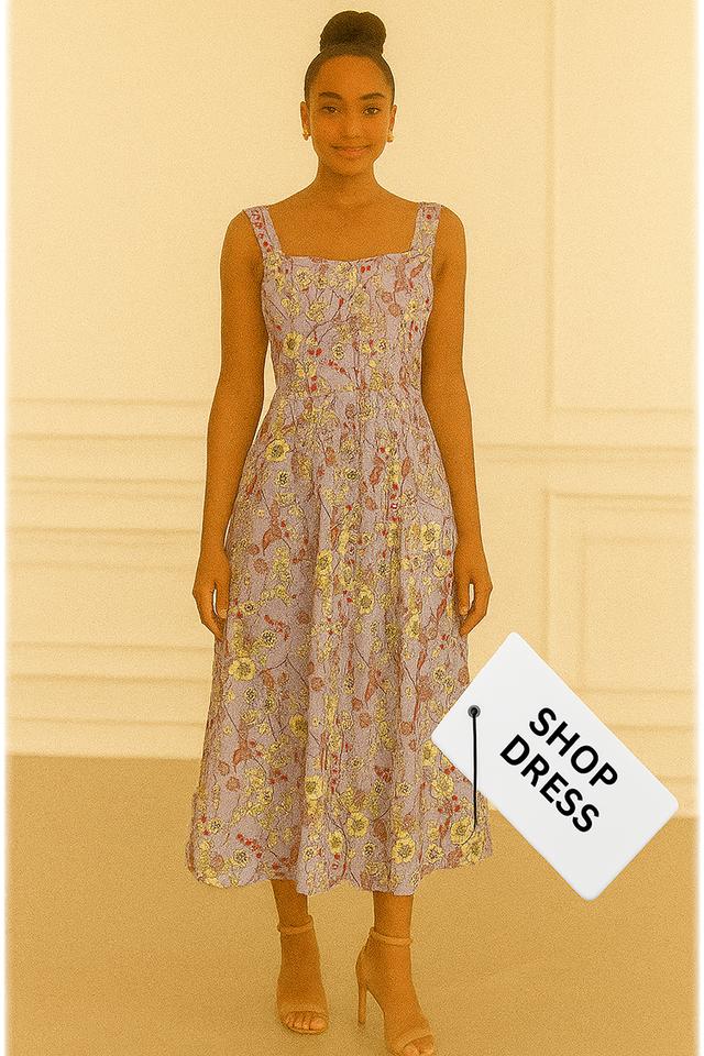 เดรส A-Line ลายดอกไม้สีม่วงพาสเทล Pastel Purple Floral A-Line Dress@SP046