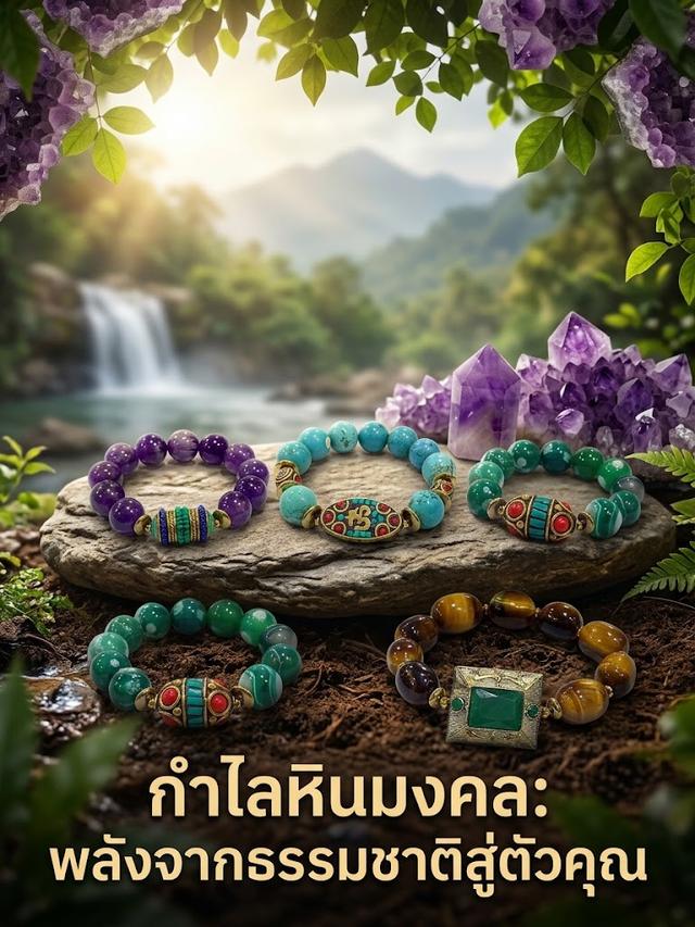 ข้อมือหินมงคล New design ร้อยกับจี้คละแบบ ขนาด14มิล ยาว 19 cm.