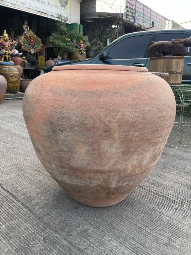 โอ่งแดง ศิลปะอยุธยา ใบใหญ่จัมโบ้ ขนาด70ซม โอ่งดินเผาโบราณ อายุหลัก100ปี รูปที่ 3