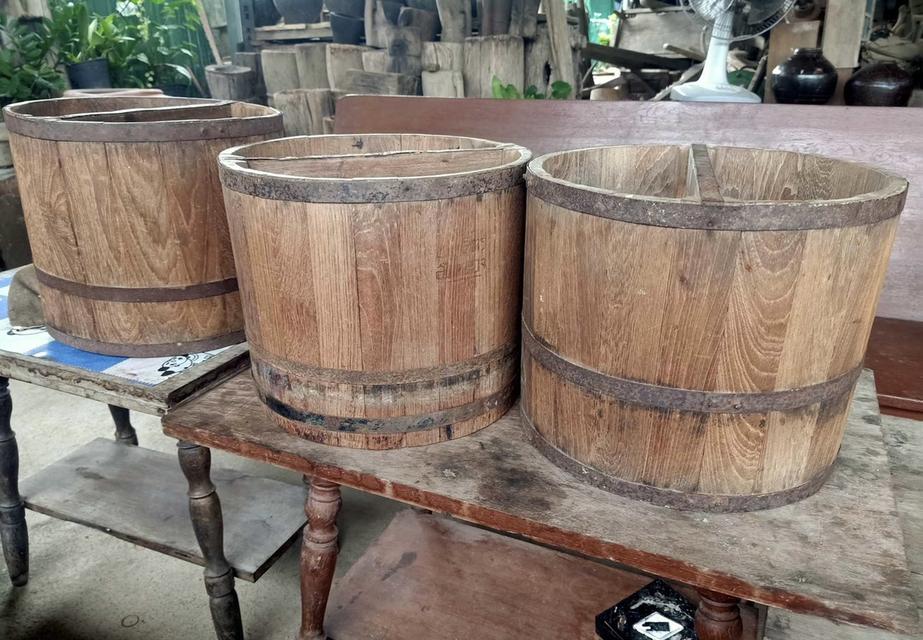 ถังไม้ตวงข้าวสาร ขนาด20ลิตร หูจับด้านใน ถังตวงข้าวโบราณ 2
