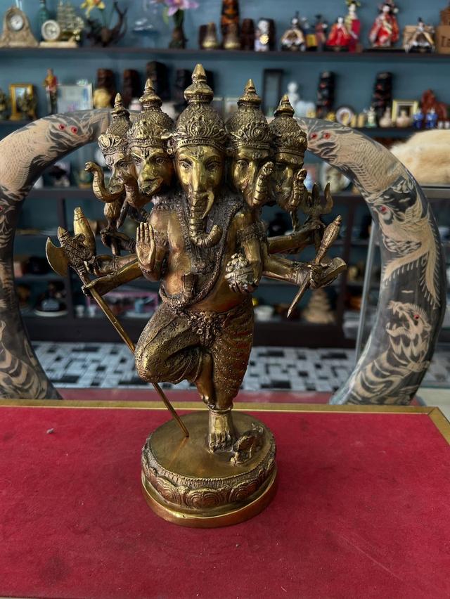 รูปหล่อพระพิฆเนศปราง 5 เศียร เนื้อทองเหลือ