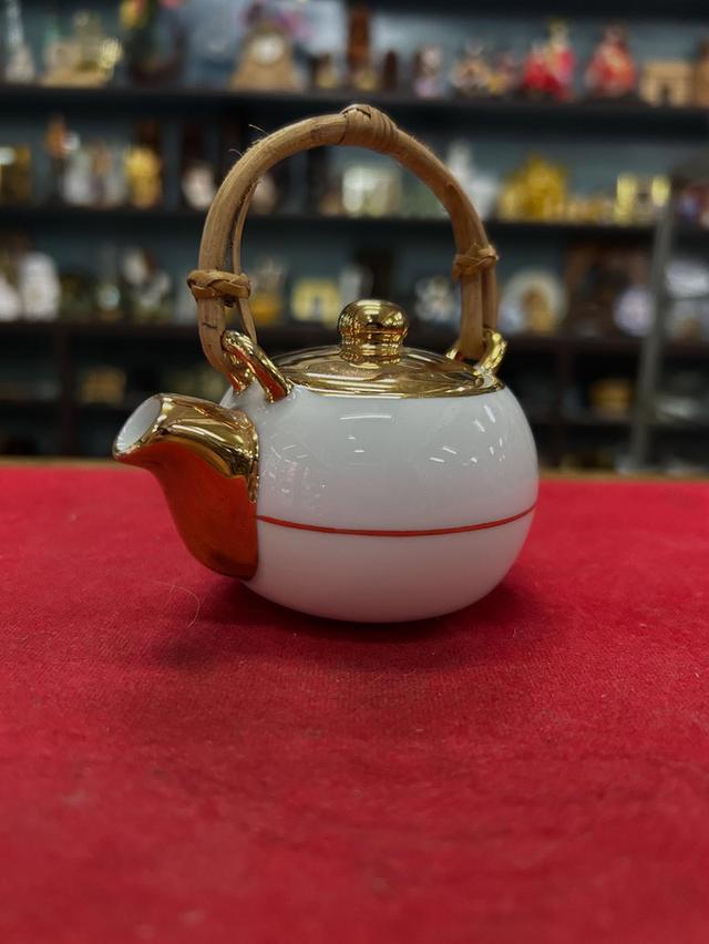 ป้านชาเซรามิค porcelain จิ๋ว มือจับไม้