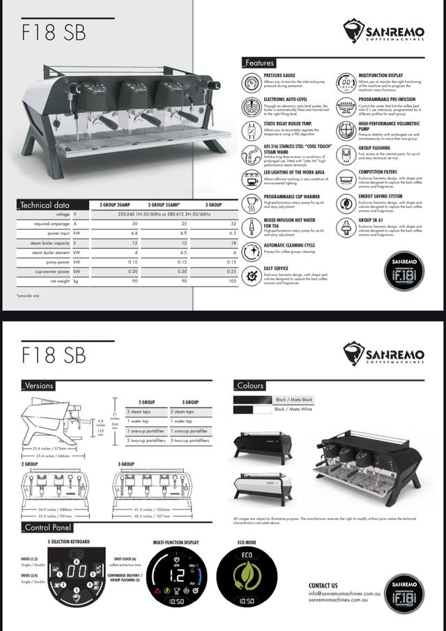 เครื่องชงกาแฟ Sanremo F18 SB (มือสองสภาพใหม่เอี่ยม) รูปที่ 9