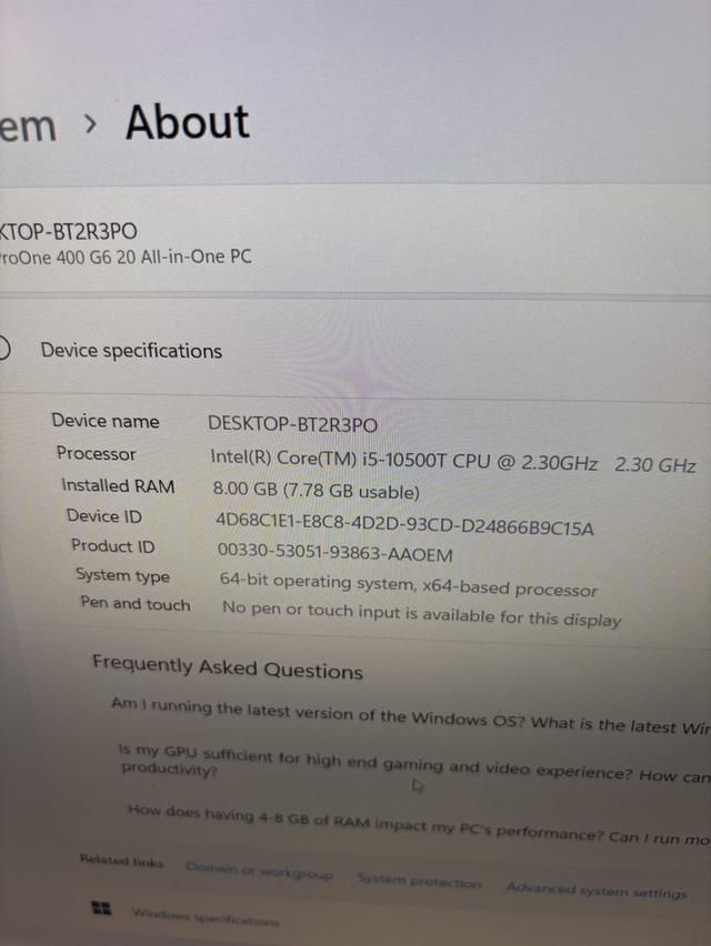 Desktop HP Proone 400G6 corei5 13