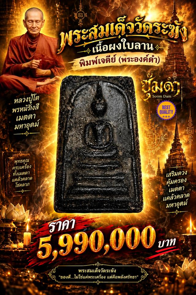🔥 พระสมเด็จวัดระฆัง เนื้อผงใบลาน พิมพ์เจดีย์ (พระองค์ดำ) แท้100%
