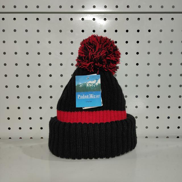 หมวกถัก Polar Wear 2 Ply Hat สีดำ-แดง ปอมปอม รูปที่ 5