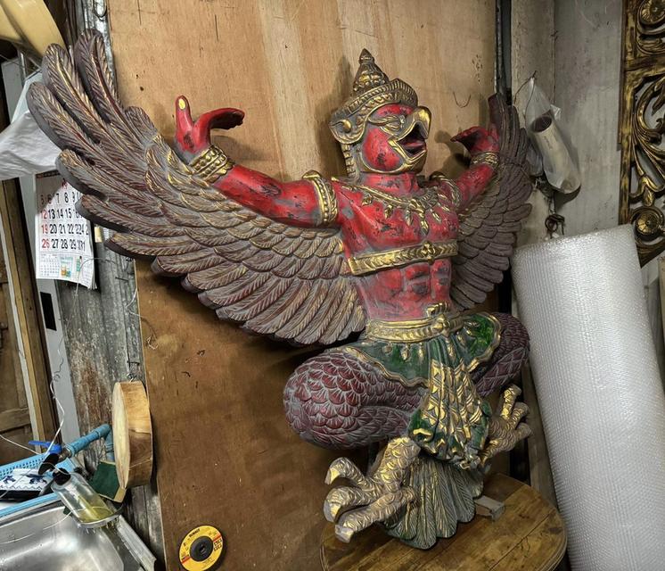 พญาครุฑไม้สัก องค์ใหญ่ ขนาด1เมตร20ซม ครุฑไม้แกะ