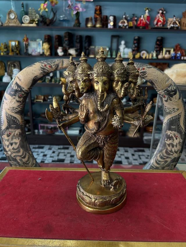 รูปหล่อพระพิฆเนศปราง 5 เศียร เนื้อทองเหลือ 7