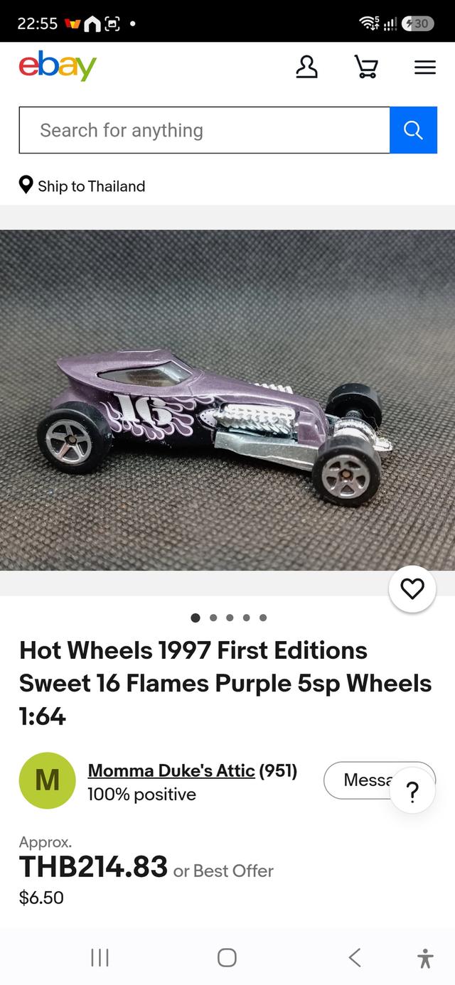โมเดลรถเหล็ก Hot Wheels 1997 First Editions Sweet 16 Flames Purple 5sp Wheels 1:64 สีม่วง ของสะสม มือสองสภาพดี รูปที่ 5