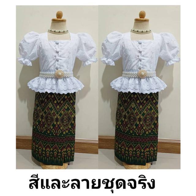 รูป ชุดไทยเด็กหญิง setเสื้อแขนตุ๊กตากับผ้าถุง 3
