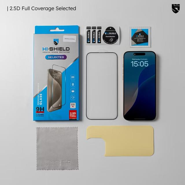 ฟิล์มกระจก (iPhone15) HI-SHIELD Selected iPhone Full Coverage 2.5D 5