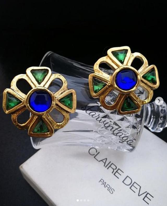 Vintage Jewelry Rare Claire Deve PARIS Haute Couture Cabochon Clp Earring 1960's 3