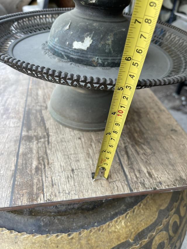 พานทองเหลืองโบราณ ลายดอกทานตะวัน พานโตกทองเหลืองโบราณ ขนาด12นิ้ว ลายฉลุ