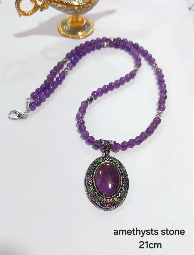 สร้อยหิน Amethyst Turquoise Tiger's eye พร้อมจี้ลงยา หิน6มิล สร้อย21เซนต์ 2