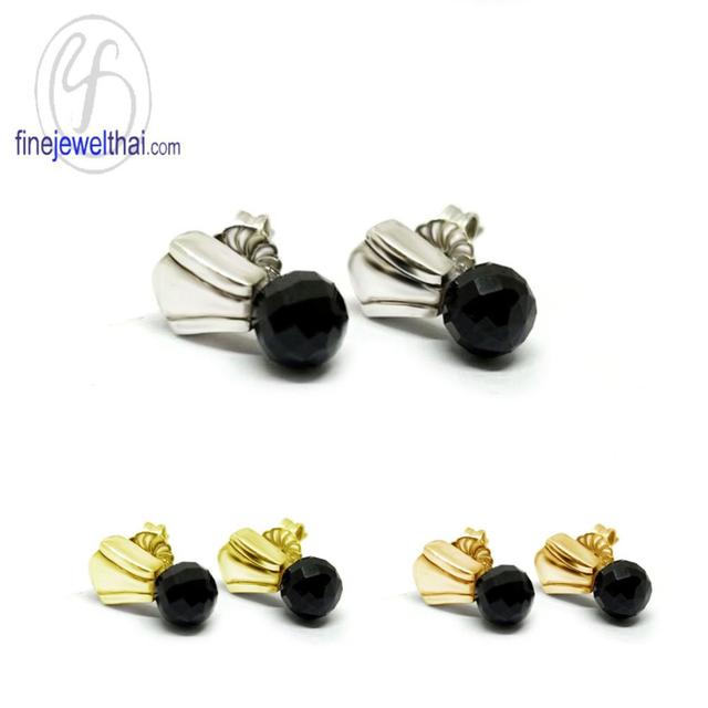 Finejewelthai-ต่างหูนิลแท้-ต่างหูเงินแท้-Black-Spinel-Onyx-Silver-Earring-E1021on00