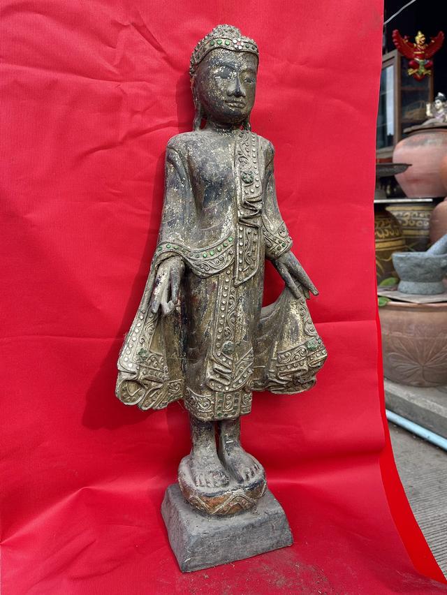 พระไม้แกะสลัก พระไม้โบราณ ศิลปะล้านนา ปางเปิดโลก พระพุทธรูปท่ายืน รูปที่ 7