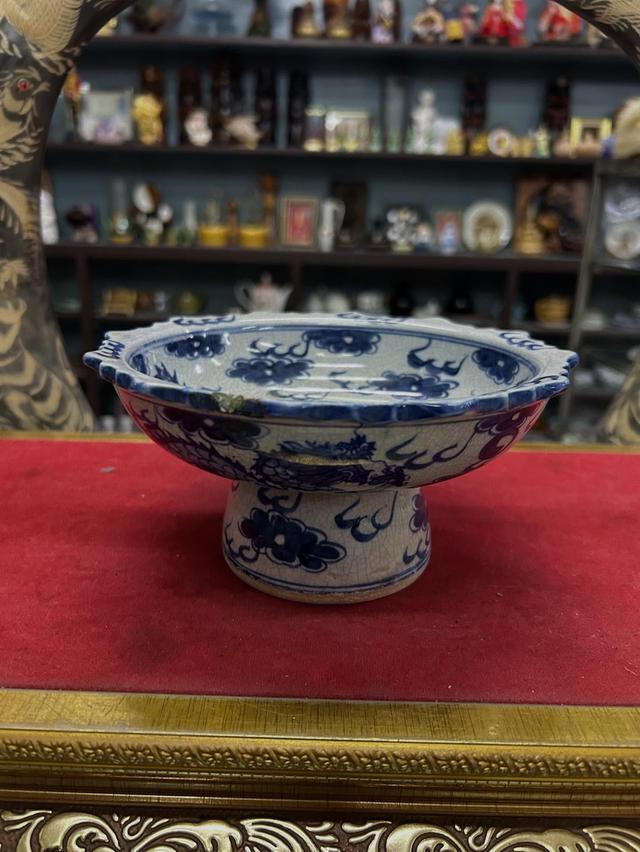 จานเชิงกระเบื้องลายคราม ลายมังกร 8