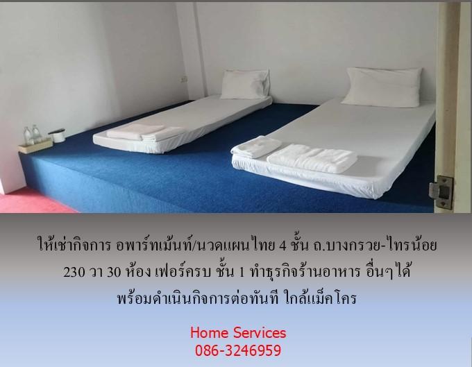 ให้เช่ากิจการ อพาร์ทเม้นท์/นวดแผนไทย 4 ชั้น ถ.บางกรวย-ไทรน้อย 230 วา 30 ห้อง เฟอร์ครบ ชั้น 1 ทำร้านอาหาร อื่นๆได้ พร้อมดำเนินกิจการทันที ใกล้แม็คโคร  3