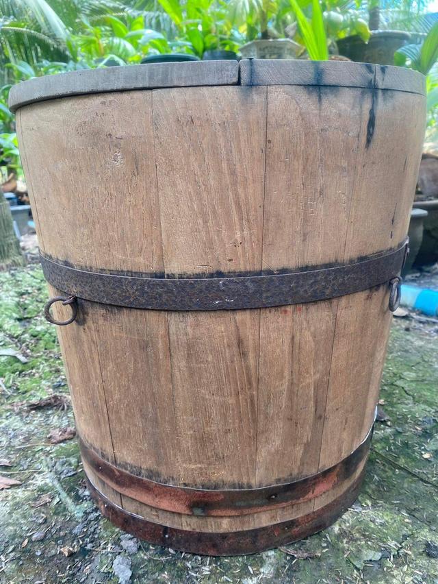 ถังไม้โบราณ มีฝาปิด แบบสพาย ถังไม้ใส่ของแบบโบราณ