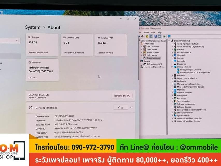 ขาย/แลก Gigabyte Aero 14 OLED BMF-72THBB4SH /i7-13700H /Ram16 /SSD 1TB /RTX 4050 ศูนย์ไทย ประกันศูนย์ 07/09/2025 สภาพสวย ครบกล่อง เพียง 26,990 บาท
