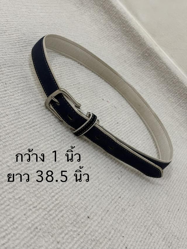 เข็มขัดหนัง สีดำกรมท่าเดินด้ายขาวพร้อมหัวสีเงิน