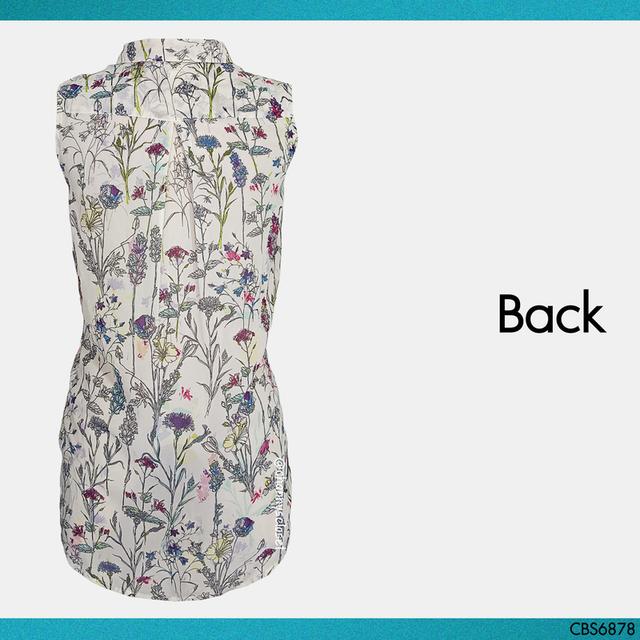 USED H&M - Sheer Cream Floral Collar Top | เสื้อแขนกุดสีครีม สีแดง เสื้อซีทรู ลายดอก คอปก ทรงใหญ่ วินเทจ แท้ มือสอง