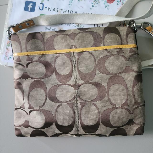 Coach Crossbody Signature Leather C Logo Strap Silver Beige Brown Bag 2