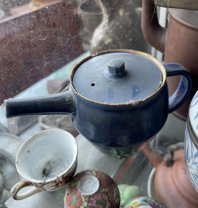 กาน้ำชาญี่ปุ่น กาน้ำชาโบราณ สีน้ำเงินเข้ม กาน้ำชาวินเทจ ไซต์กลาง กาน้ำชาคิวซู Kyusu