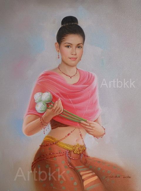 วาดภาพคนเหมือนใส่ชุดไทยเดิมโบราญไว้ประดับตกแต่งบ้าน