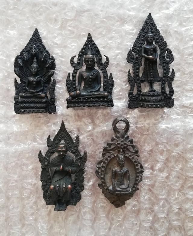 พระฉลุโลหะเก่ารมดำ พระนาคปรก พระพุทธชินราช ปางอุ้มบาตร สมเด็จโต ปางมารวิชัย