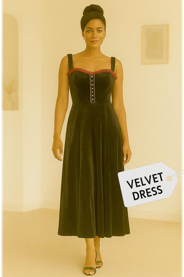เดรสกํามะหยี่แม็กซี่ คอหวานประดับ Velvet Sweetheart Maxi Dress with Embellishment @SP043 2