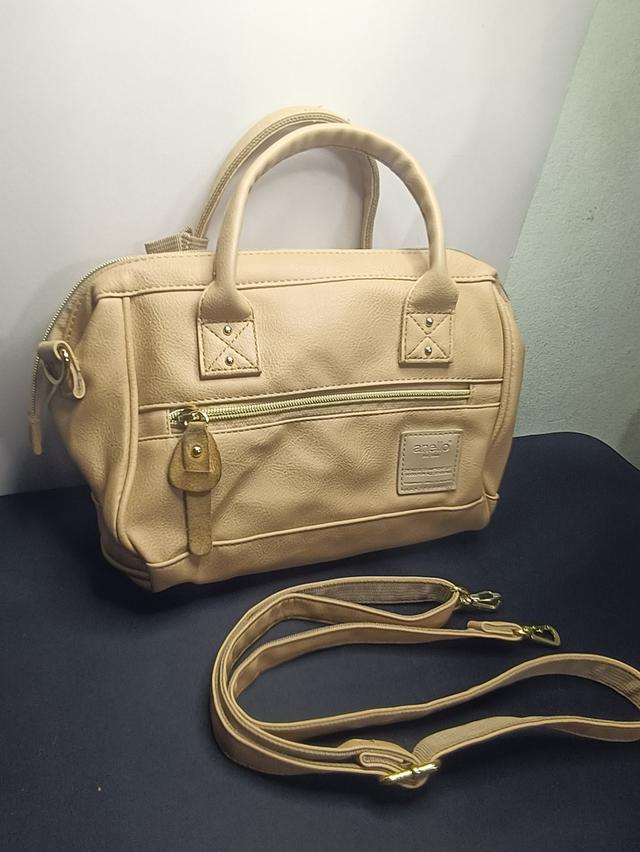กระเป๋าสะพายไหล่ anello Mini Boston Leather สีครีมเบจ แท้ 100% รูปย่อยที่ 2