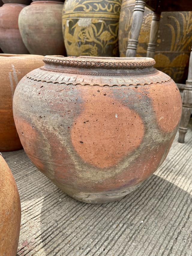 โอ่งอยุธยา โอ่งแดงศิลปะอยุธยา ขนาด40ซม โอ่งดินเผาโบราณ